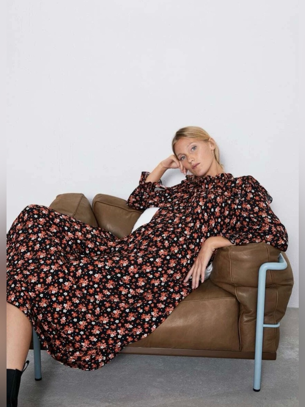 Zara Red Floral Printed Maxi Dress Size Large